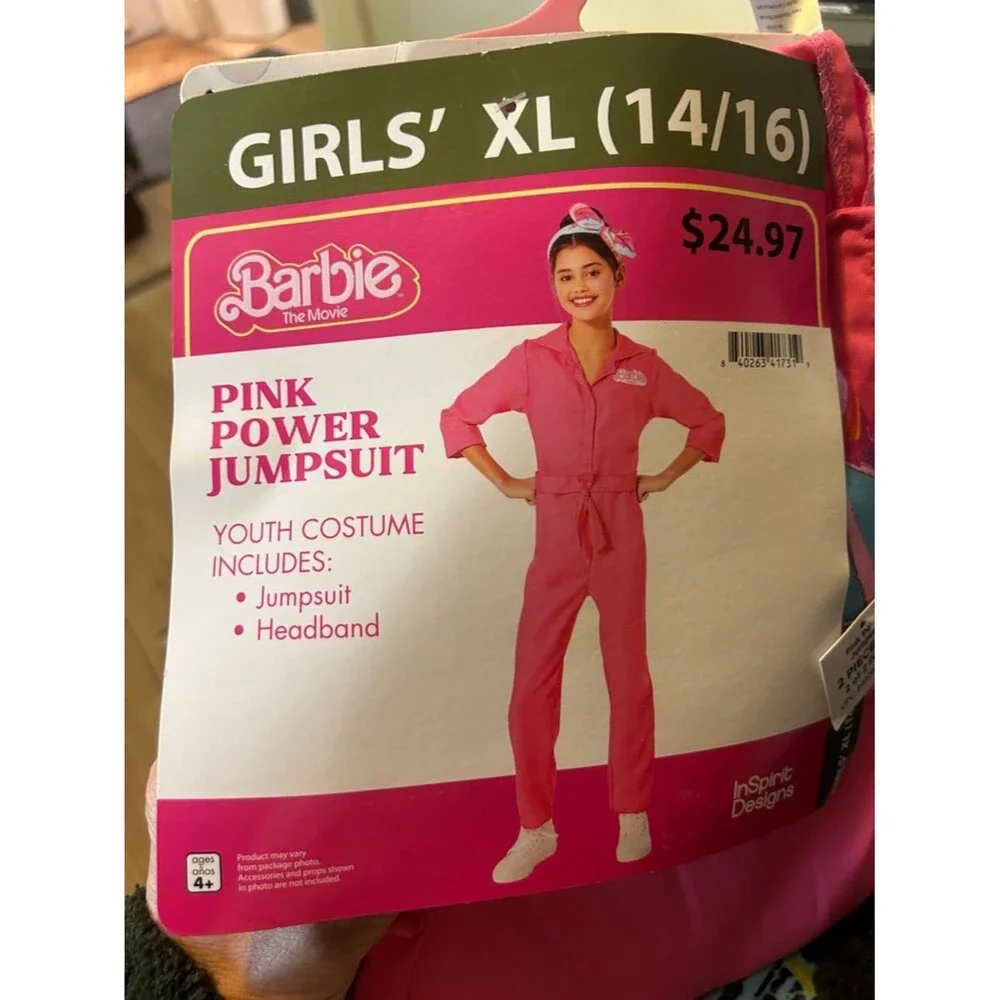 NWT Barbie The Movie Pink Power Jumpsuit Halloween Costume Girl’s SZ XL (14/16),